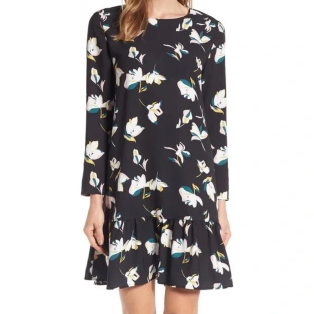 NEW Nordstrom Halogen women's floral long sleeve ruffle dress size medium 8 10